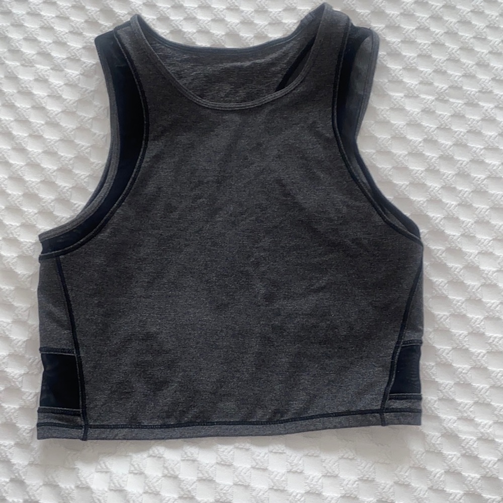 Lululemon grey and black mesh crop top.